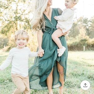 Abercrombie Tie Front Ruffle Midi Dress Green